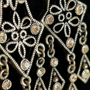 Silver tone Openwork Chandelier Earrings With Rhinestone Accents Dangle pierced
